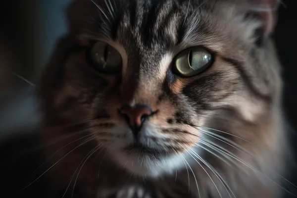 a close up of a cat's face with a blurry background.