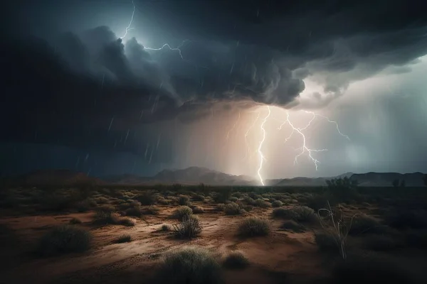 a storm is coming in over a desert area with a desert landscape.
