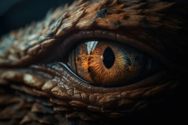 a close up of a dragon\'s eye with orange iris.