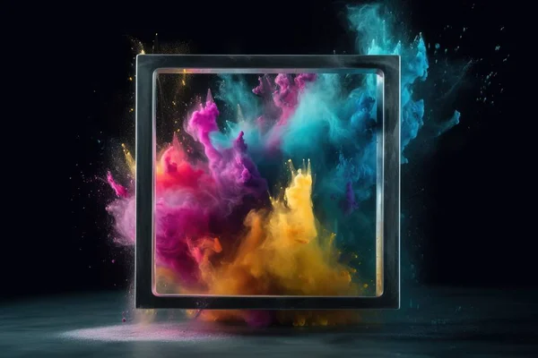 a television screen with colorful smoke coming out of the screen.