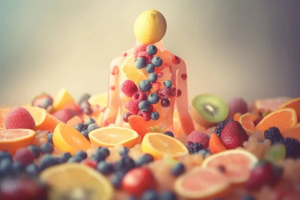 a person made out of fruit and a man made out of fruit.