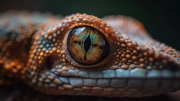 a close up of a lizard\'s eye with a black background.