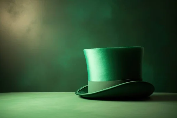 a green top hat sitting on top of a green table.
