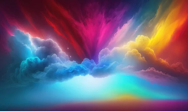 a colorful sky with clouds and a rainbow colored sky in the background.