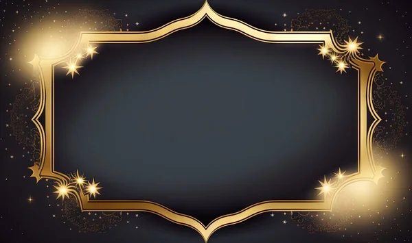 a gold frame with stars on a black background with a place for text.