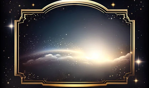 a picture of a space scene with stars and a gold frame.