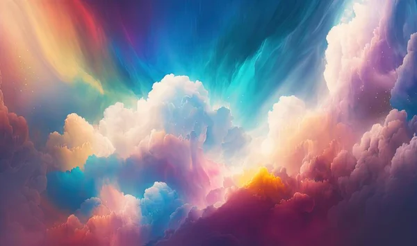 a painting of a colorful sky with clouds and stars in the sky.
