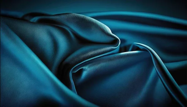 a close up of a blue silk material with a black background.