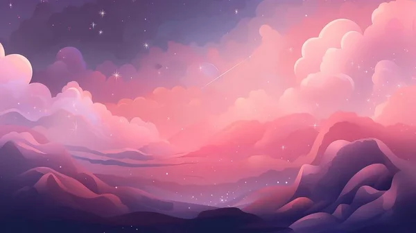 a painting of a night sky with stars and clouds in the background.