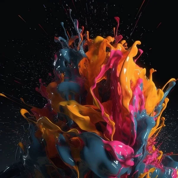 a multicolored liquid splashing on a black background with a black background and a black background with a black background and a black background with a white border.