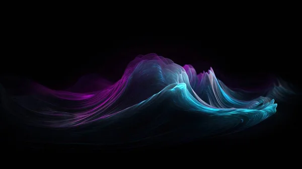 a computer generated image of a wave in purple and blue on a black background with a black back ground and a black back ground with a black background.