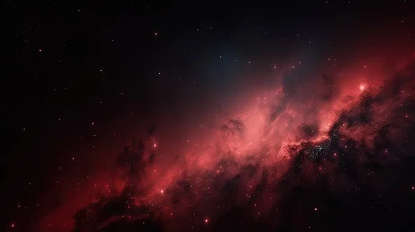 a red and black space filled with stars and a star filled sky.