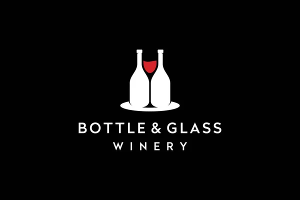 Black White Bottle and Glass Wine Logo