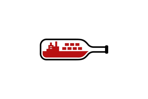 Czarny Czerwony Butelka Statek Logo Morskie — Zdjęcie stockowe