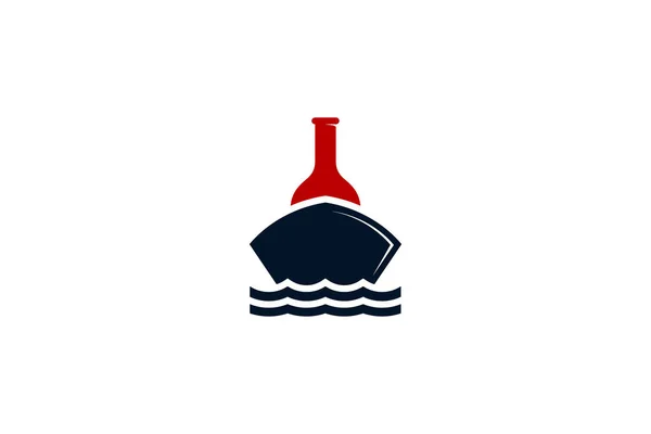 海のロゴの黒赤ワインボトル船 — ストック写真