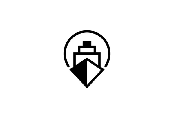 Preto Branco Navio Mapa Direção Logotipo — Fotografia de Stock
