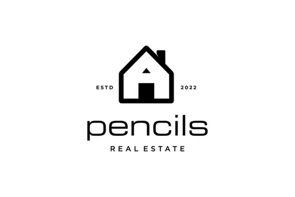 black white house real estate pencil logo