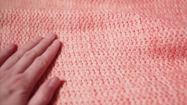 소녀들의 산호나 분홍빛으로 부드러운 아크릴이나 스웨터를 만진다 프로모션 — 비디오