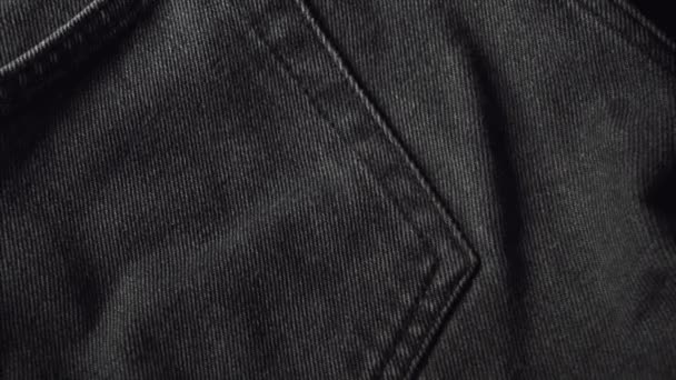 Woman Touching Black Cotton Jeans Fabric Textiles Shop Closeup Shot — Video Stock