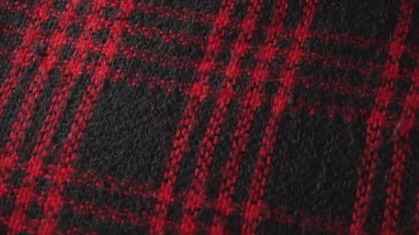 Checkered Wool Acrylic Fabric Red Black Warm Scarf Male Female — Stock Video