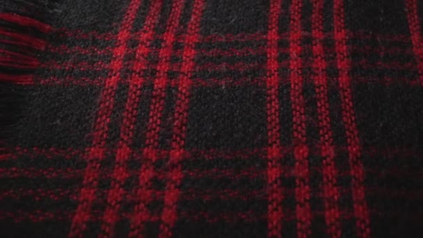 Camera Moves Slowly Checkered Red Black Scarf Synthetic Woolly High — Wideo stockowe