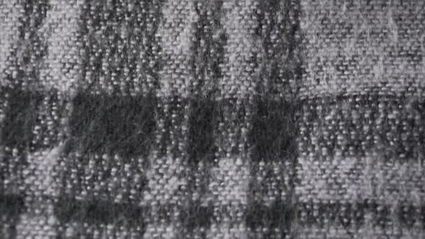 Close Shot Checkered Acrylic Wool Fabric Womens Sweater Scarf Monochrome — Vídeos de Stock