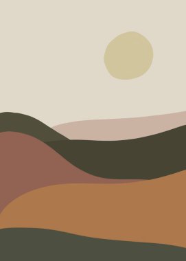 Art landscape background with primitive wave pattern pastel colors. Natural wallpaper with curve elements. Abstract art template in vintage style. High quality illustration.