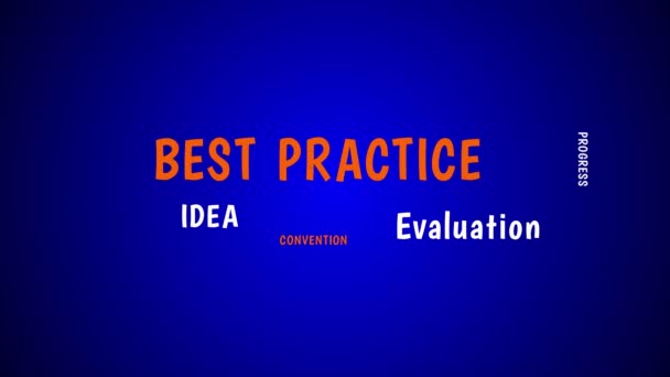 Best Practice Words Cloud Animation Μπλε Φόντο Ανάλυση — Αρχείο Βίντεο