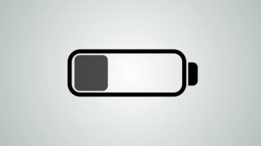 Beyaz arka planda batarya düşük animasyonu. 4K Çözünürlük (Ultra HD).
