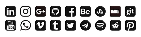 Černá Sada Ikon Sociálních Aplikací Izolovaných Bílém Pozadí Facebook Linkedin — Stock fotografie