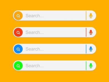 UI UX tasarımı ve turuncu arkaplanda izole edilmiş web sitesi şablonları için arama çubuğu koleksiyonu.