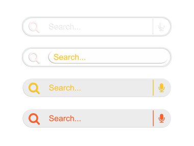 UI UX tasarımı ve beyaz arkaplanda izole edilmiş web sitesi şablonları için arama çubuğu koleksiyonu.
