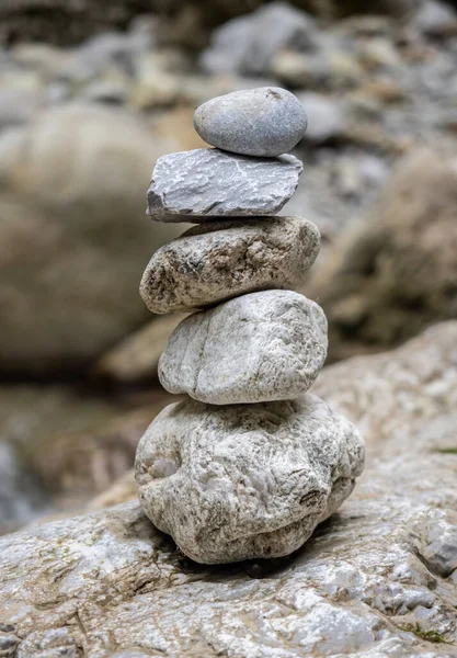 Stacked zen stones in Cheile Oltetului gorge