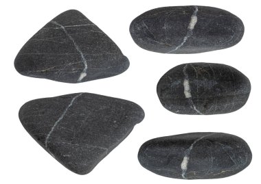 Beyaz zemin üzerinde izole edilmiş Macro River taş koleksiyonu, (yüksek çözünürlük)