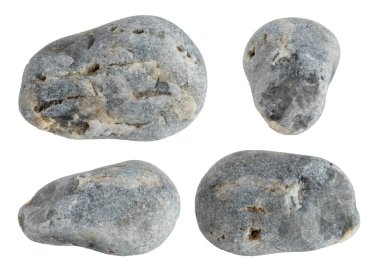 Beyaz zemin üzerinde izole edilmiş Macro River taş koleksiyonu, (yüksek çözünürlük)