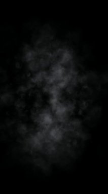 Siyah arkaplan animasyonunda soyut duman, akıllı telefon için dikey video. 