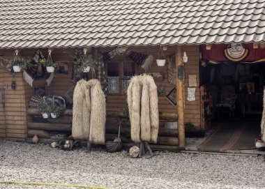 Novaci, Gorj, Romania - September 25, 2024: Images from the inner courtyard of the Stana Stefanu tourist stop Transalpina, Gorj, Romania. clipart