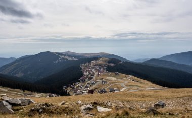 Aerial view of  the mountain resort Ranca, Transalpina, Romania.  clipart