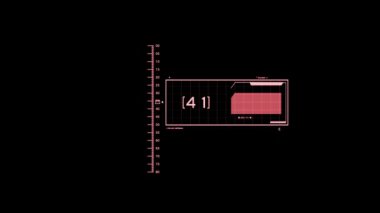 Fütüristik animasyon arka planda dijital veri kodu ve HUD elemanları ile örtüşür. 4K bilgisayar animasyonu.