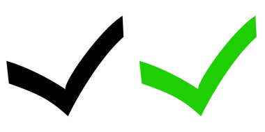 Beyaz arkaplanda siyah ve yeşil düz onay işareti simgesi. 