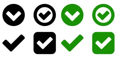 Beyaz arkaplanda siyah ve yeşil düz onay işareti simgesi. 