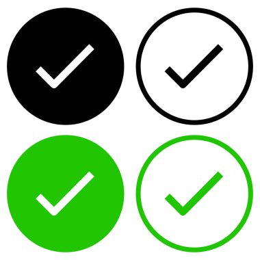 Beyaz arkaplanda siyah ve yeşil düz onay işareti simgesi. 