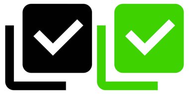 Beyaz arkaplanda siyah ve yeşil düz onay işareti simgesi. 