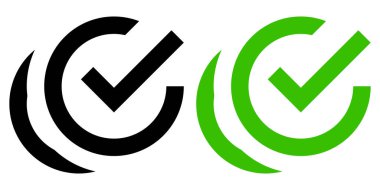 Beyaz arkaplanda siyah ve yeşil düz onay işareti simgesi. 