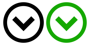 Şeffaf arkaplan üzerinde siyah ve yeşil düz onay işareti simgesi.