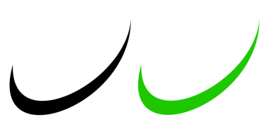 Şeffaf arkaplan üzerinde siyah ve yeşil düz onay işareti simgesi.