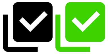 Şeffaf arkaplan üzerinde siyah ve yeşil düz onay işareti simgesi.