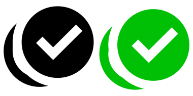 Şeffaf arkaplan üzerinde siyah ve yeşil düz onay işareti simgesi.