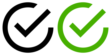 Şeffaf arkaplan üzerinde siyah ve yeşil düz onay işareti simgesi.