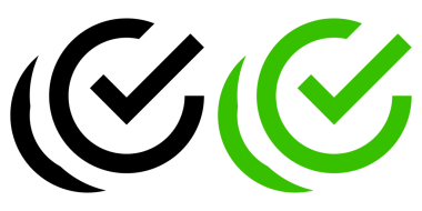 Şeffaf arkaplan üzerinde siyah ve yeşil düz onay işareti simgesi.